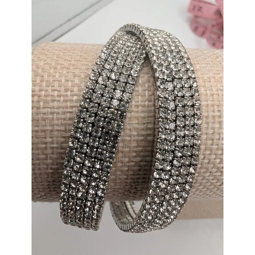 Sparkling Rhinestone Crystal Wide Cuff Bracelet Silver Tone Fashion Jewelry Wrap